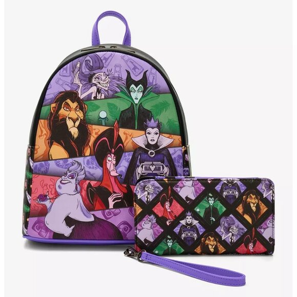 Loungefly Disney Villains Panels Mini Backpack and Wallet Set NWT